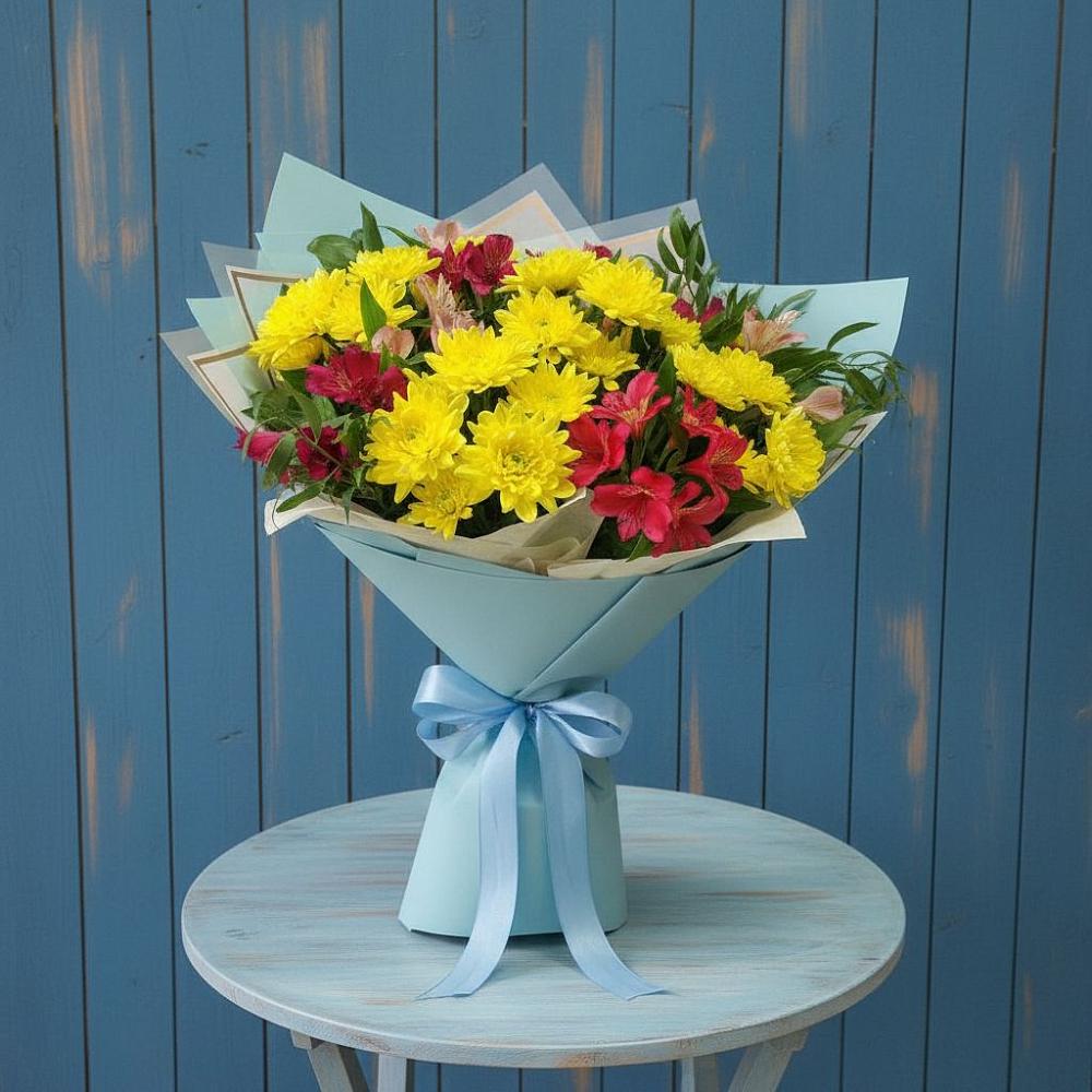 Букет цветов из: Альстромерии и Хризантемы в Тим