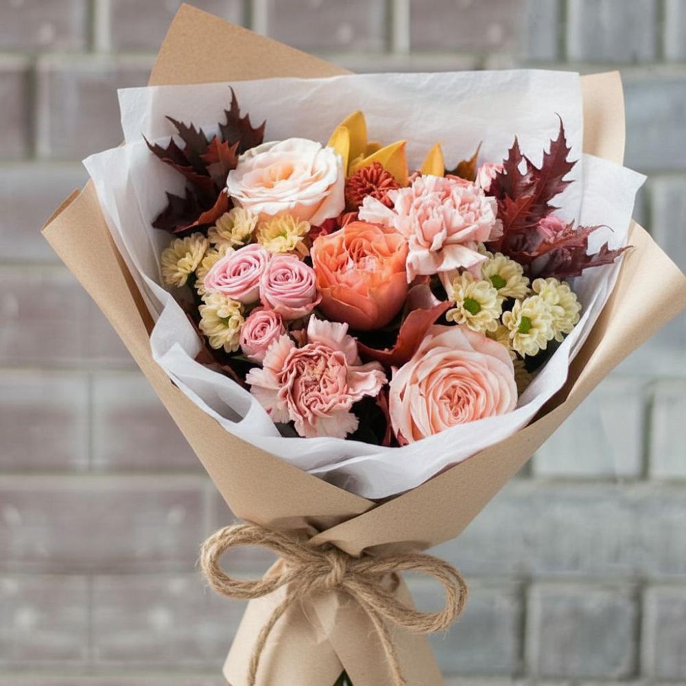 Букет цветов из: Гвоздики, Хризантемы и Розы в Тим