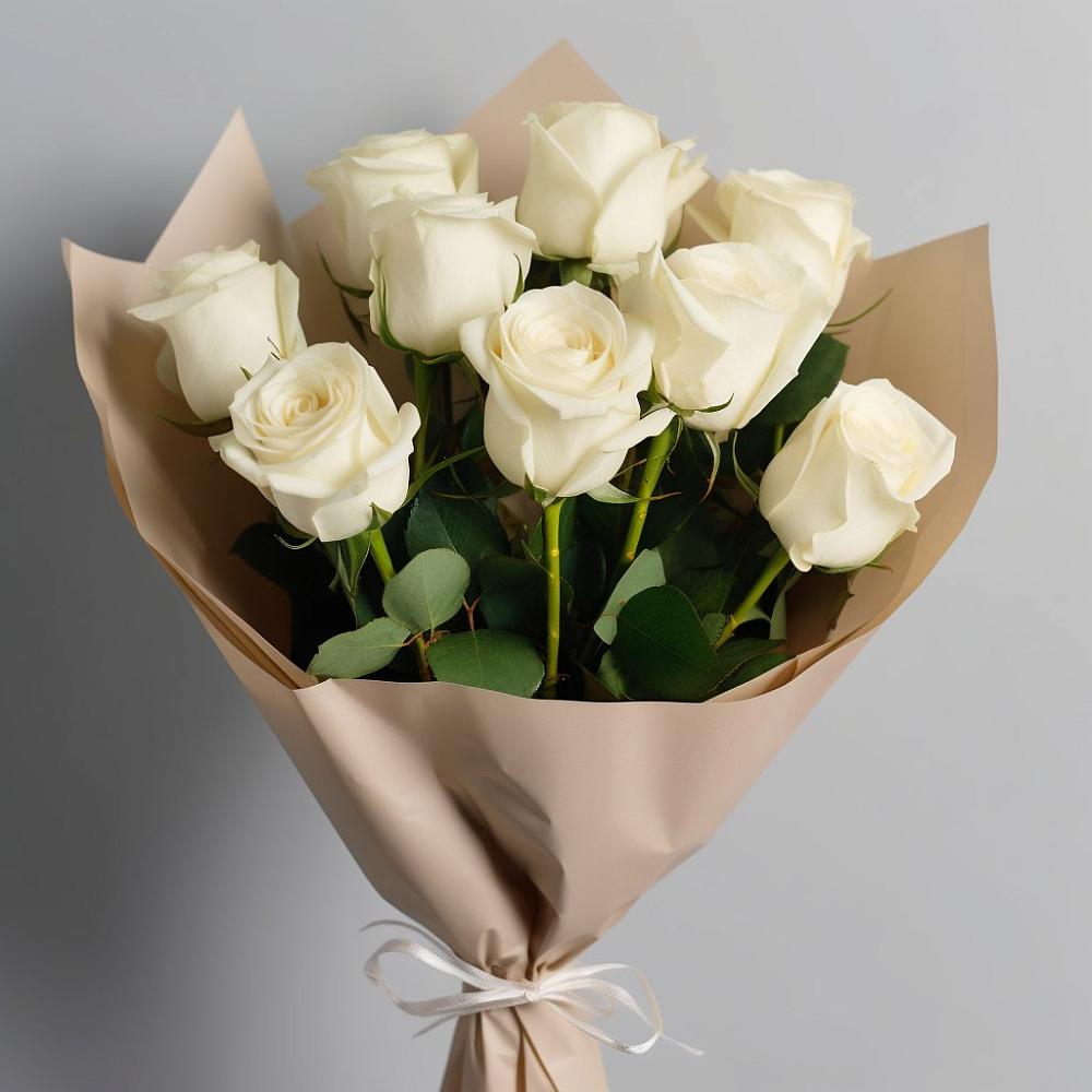 Букет 9 Белых роз Эдлесс Лав в Тим