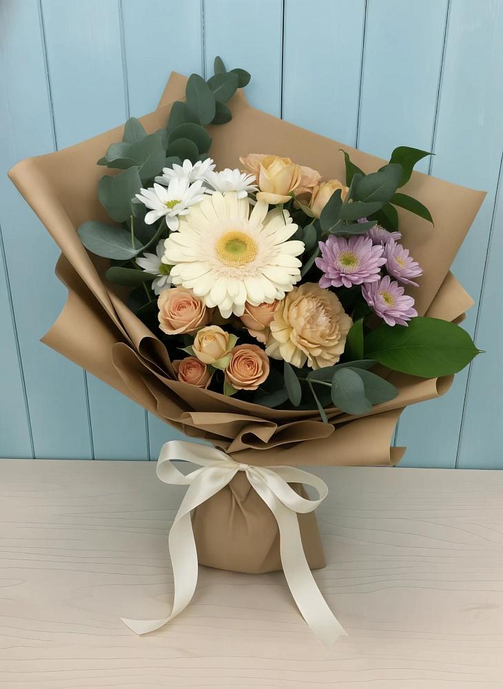 Букет цветов из: Герберы и Хризантемы в Тим
