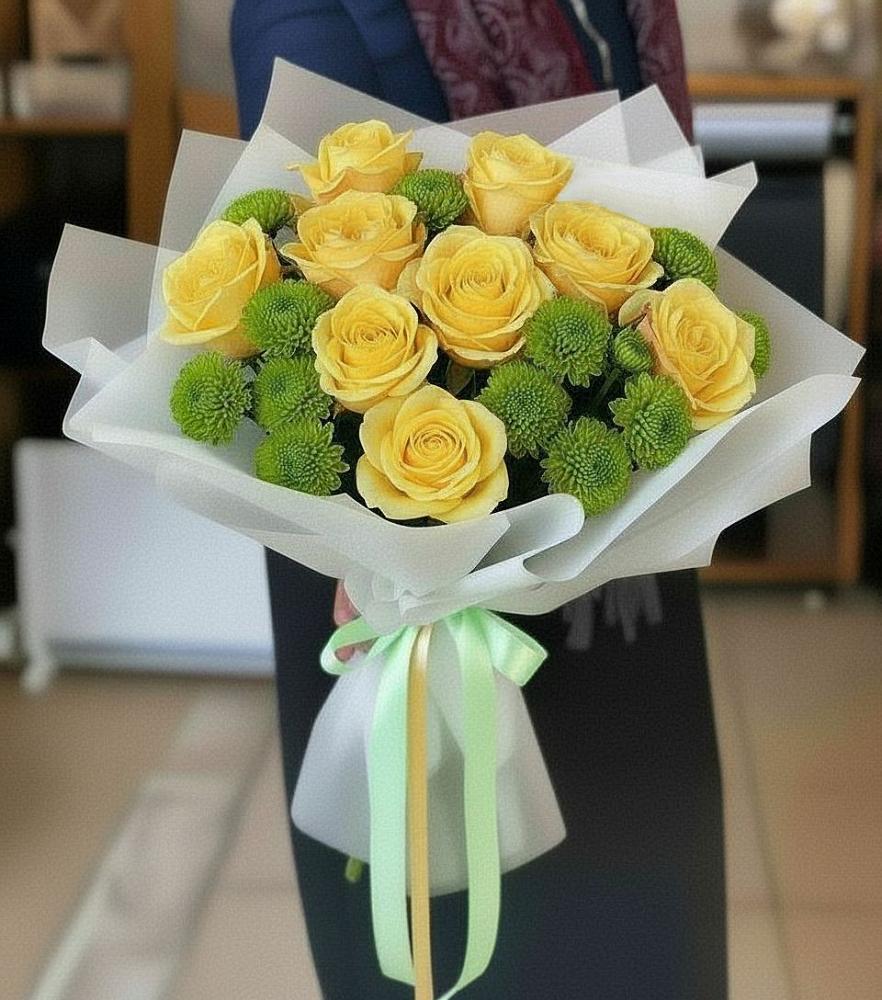 Букет цветов из: Хризантемы и Розы в Тим