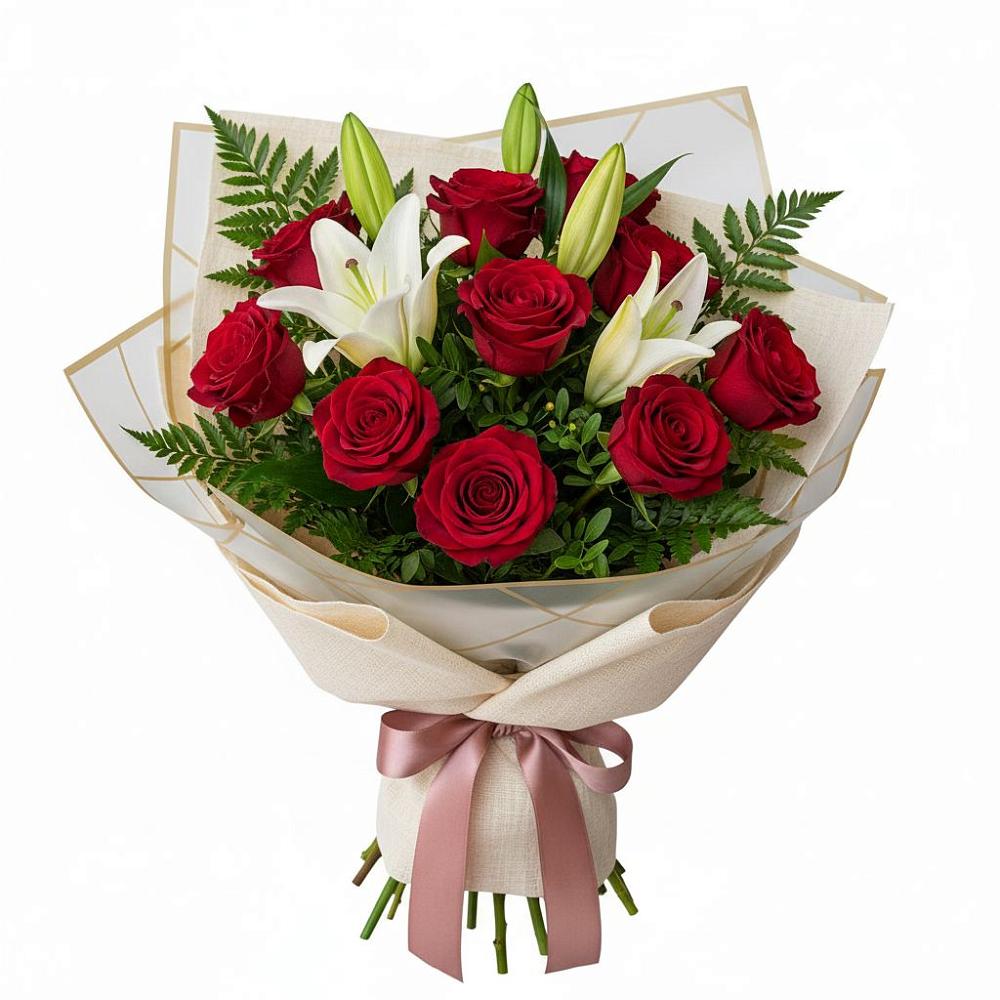 Букет цветов из: Лилии и Розы в Тим