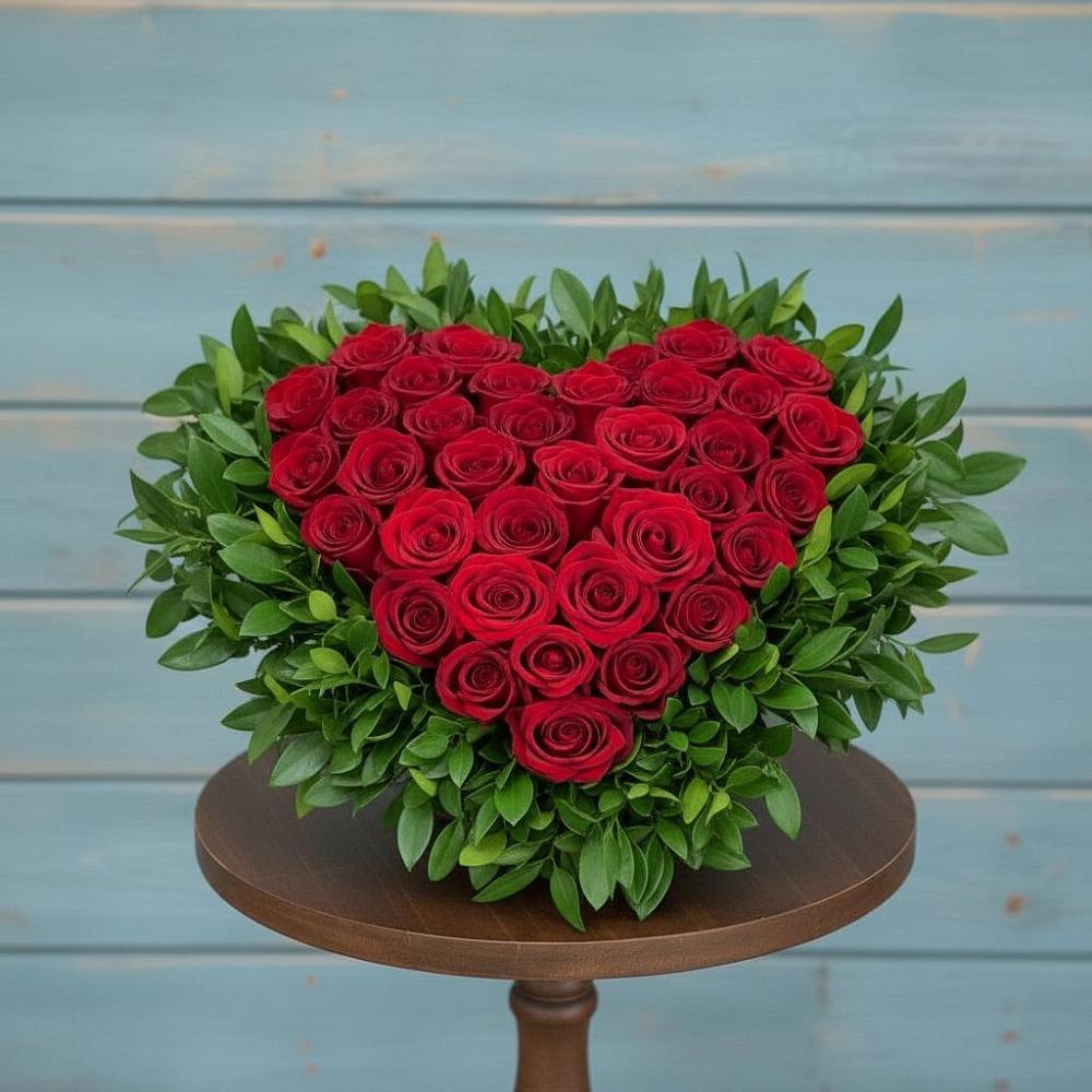 Цветочная композиция из Розы в виде сердца в Тим