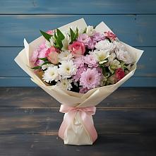 Букет цветов из:  Хризантемы, Альстромерии и Розы #REPLACE_PRED# Тим