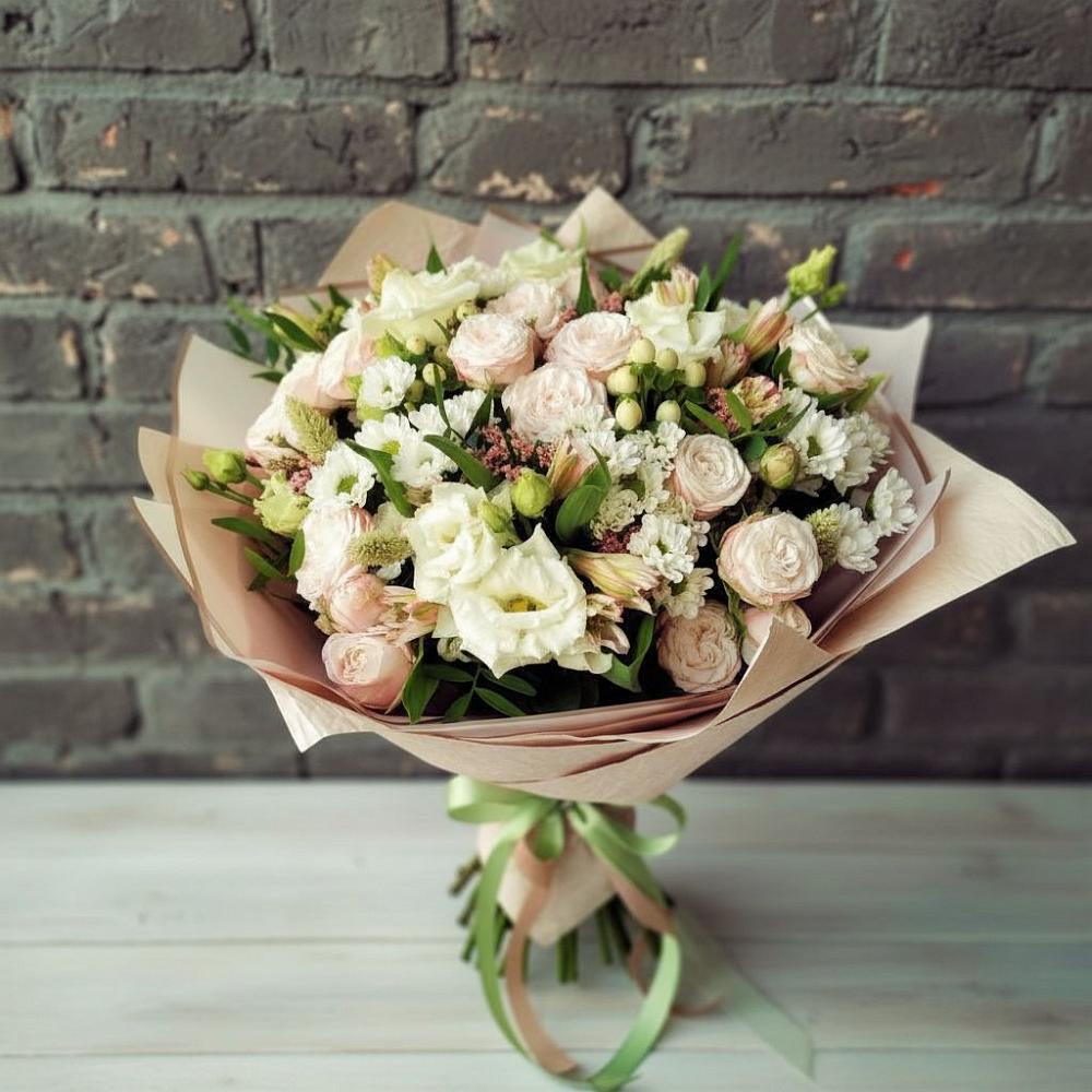 Букет цветов из: Альстромерии, Розы и Хризантемы в Тим