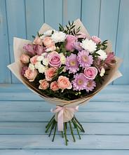 Букет цветов из:  Хризантемы, Розы и Альстромерии в Тим