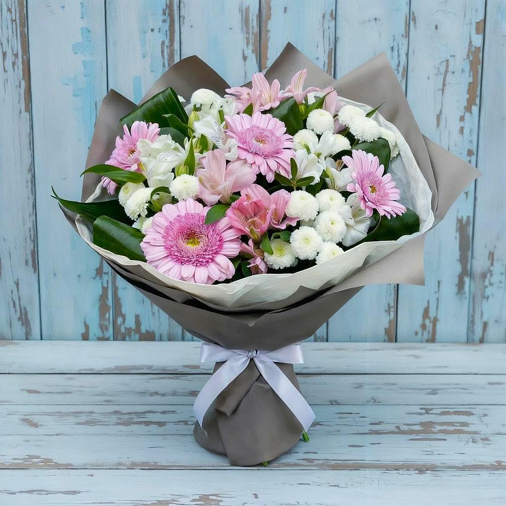 Букет цветов из: Герберы, Альстромерии и Хризантемы в Тим