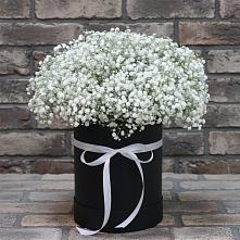 Цветочная композиция из Гипсофила в шляпной коробке в Тим