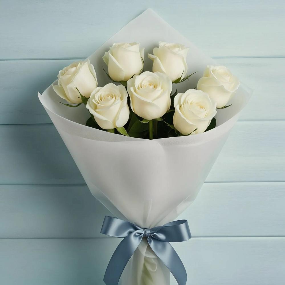 Букет 7 Белых роз Эдлесс Лав в Тим